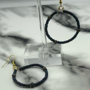Black Iridescent Hoop Beaded Earrings